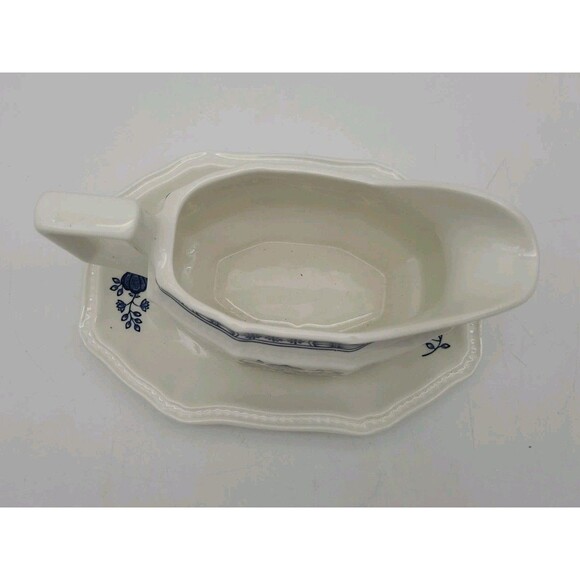 2 Piece Kensington Coventry Blue Onion Gravy Boat Underplate English Ironstone - Picture 5 of 12